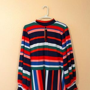 ELOQUII A-Line Dress with Puff Sleeves - Retro multicolor